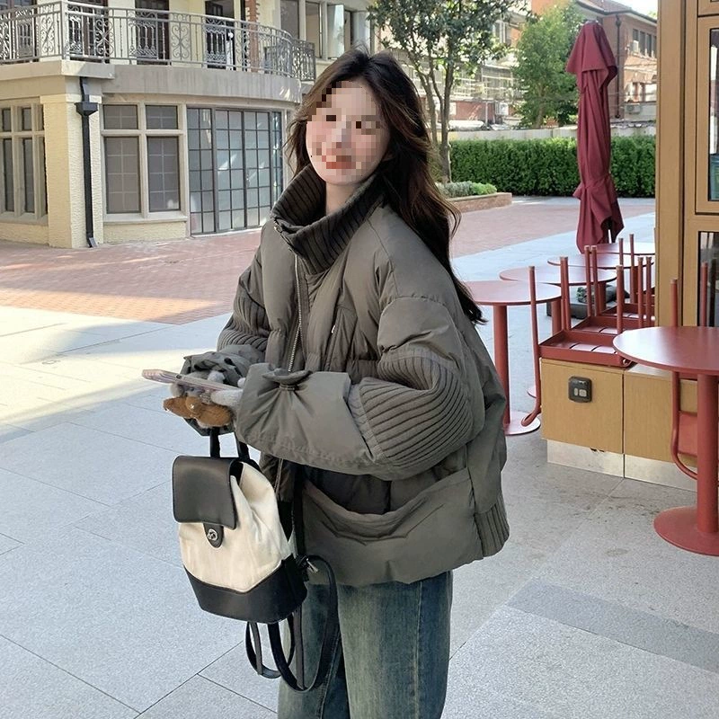 Хлопковая одежда 2024 зимняя новая утолщение дизайн трикотажное сшивание ленивый ветер