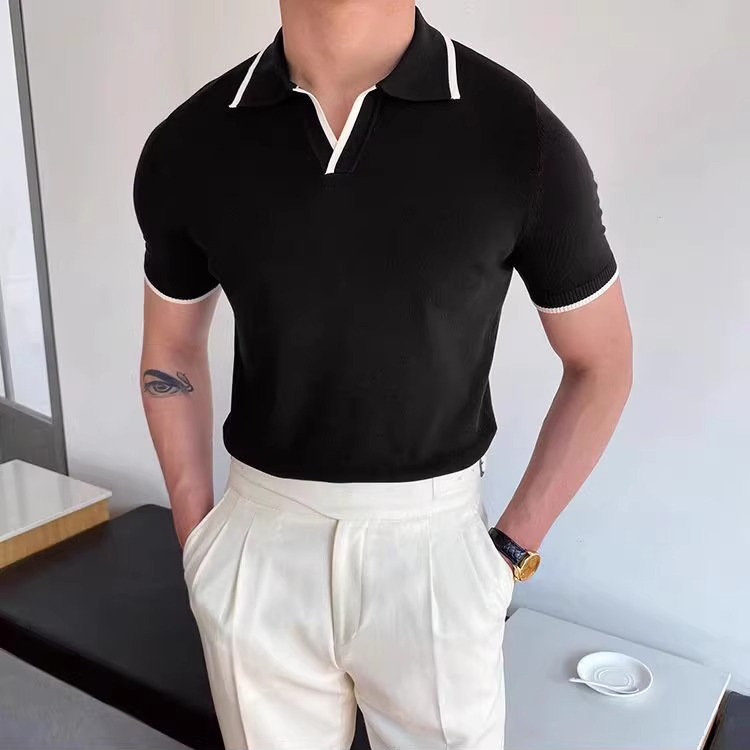 Verano nuevo estilo suéter de manga corta camisa POLO a juego de colores para hombres solapa delgada camiseta de negocios comercio exterior transfronterizo al por mayor