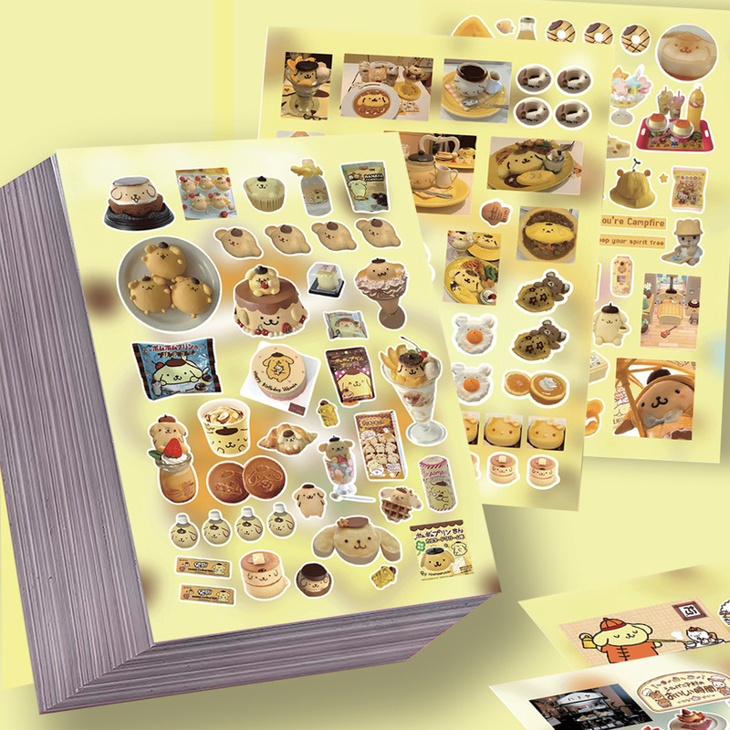 8 Pieces of Pudding Dog Cut Film Stickers, Cute and Cute Sanrio Healing Popular Peripheral Packaging Material Waterproof Stickers