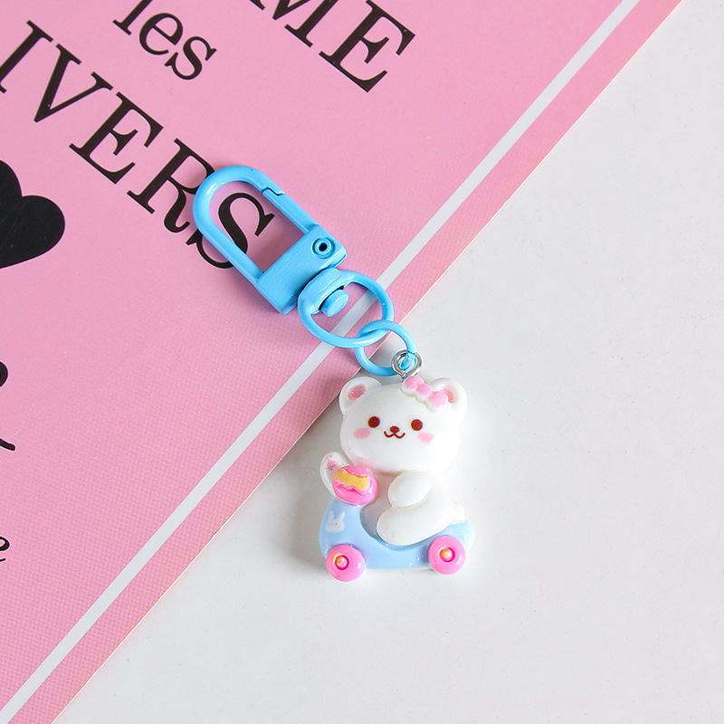 Lindo bolsa de conejito kindergarten adornos resina oso llavero colgante estudiante mochila pequeños regalos