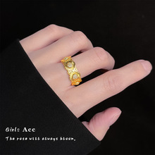 轻奢风复古雏菊戒指女小众设计重工锆石食指戒气质高级感中古指环