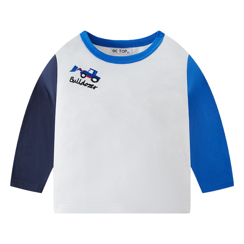 Ser Superior Camiseta de manga larga para niños primavera y otoño estilo occidental color a juego coche bordado camisa de fondo de los niños de algodón puro entrega de una sola pieza