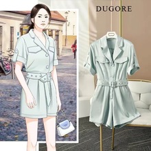 现货特价 2023夏季新款明星同款醋酸面料翻领短袖连体裤女装50225