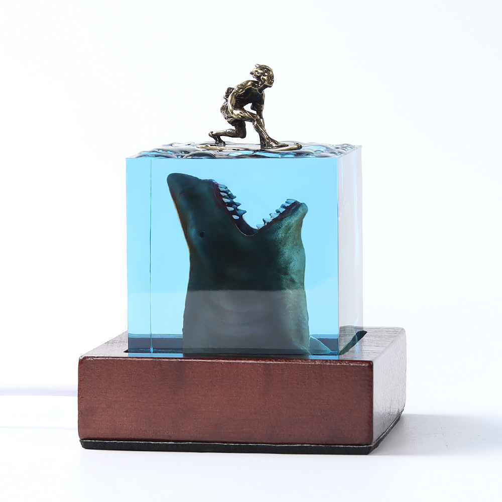  Marine Shark Surfer Micro Landscape Night Light Ornaments Crystal Epoxy Resin Crafts Trendy Creative