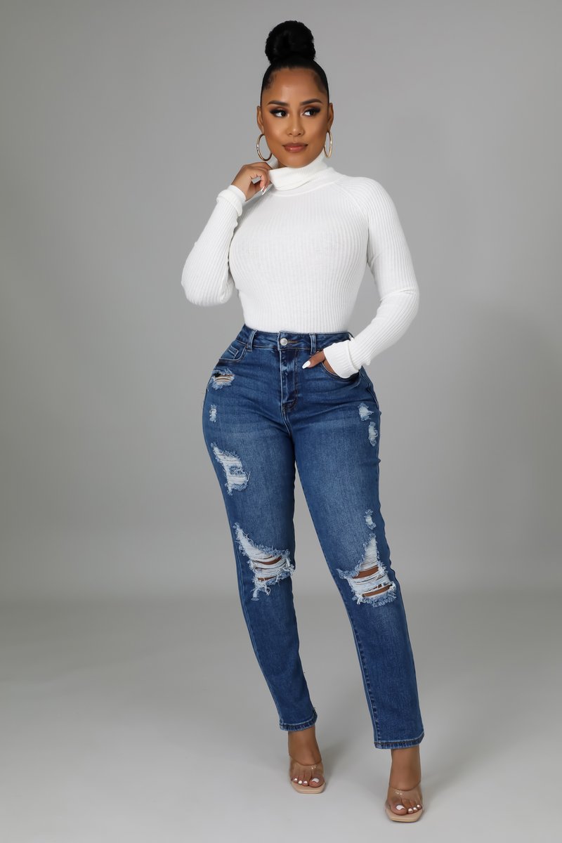 High Waist Washed Ripped Straight jeans NSARY126813
