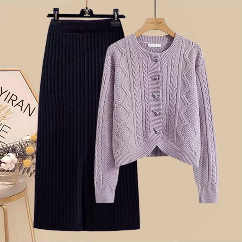 가을 세트 여성의 2024 새로운 플러스 사이즈 여성 패션 조커 스웨터 카디건 하이 허리 스커트 투피스 패션