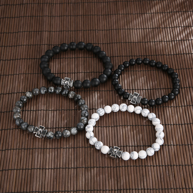 25g Weight Bracelets Classification Daily, Street Occasion turquoise, Agate, Tiger Eye Material Halloween Festival Cross, Skull Pattern Men's Gender Punk Style Punk Cross Skull Turquoise Agate Tiger Eye Halloween Men's Bracelets Men Beaded Bracelets 2