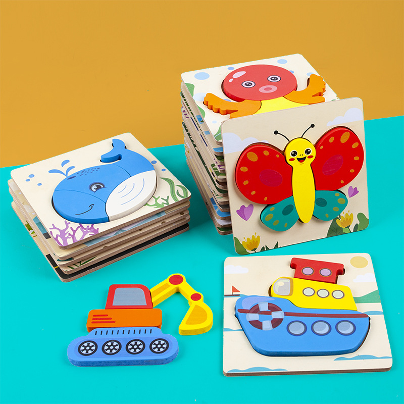 Nuevos productos transfronterizos, rompecabezas para bebés y niños pequeños, bloques de construcción de educación temprana, juguetes, rompecabezas 3D de madera, rompecabezas de dibujos animados de animales engrosados image 3