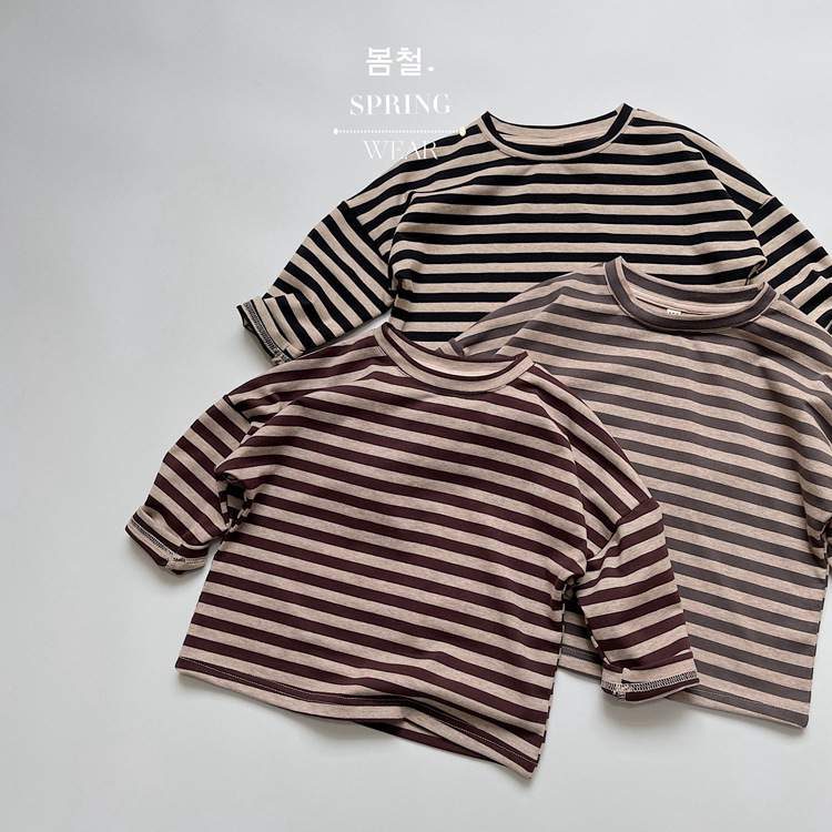 Kaji-kleurenschema~Koreaans klassiek gestreept T-shirt van puur katoen voor kinderen voor jongens en meisjes met een trendy lange mouw_voghion.com