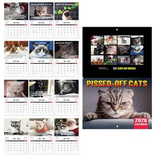 Cross-Border New Product 2026 Pissed-Dff Cats Angry Cat Calendar Wall Horse Riding Nail Calendar Ready for Sale