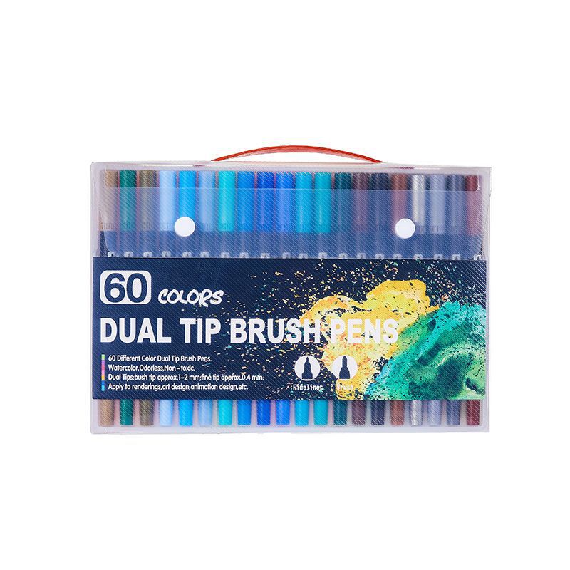 Amazon marcador de doble cabeza a base de agua pluma de acuarela de cabeza suave traje de pintura para niños Hook Pen suministros de arte DIY