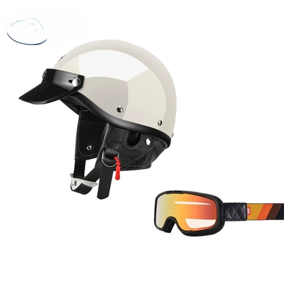 Motosiklet dəbilqələri, Helmet Men's Japanese Style Retro - xs-glossy-white-black-frame-colored-goggles-free-shipping-by-sf-express