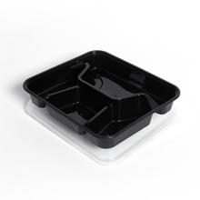 一次性方形三格四格五格快餐盒加厚透明饭盒黑色打包盒外卖餐盘