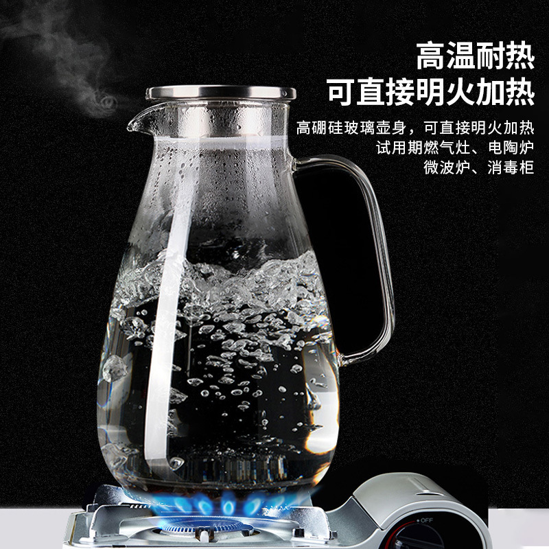 tetera de agua fría de vidrio tetera de agua fría doméstica resistente a altas temperaturas taza de agua fría resistente al calor a prueba de explosiones de gran capacidad tetera de té abierta fría image 5