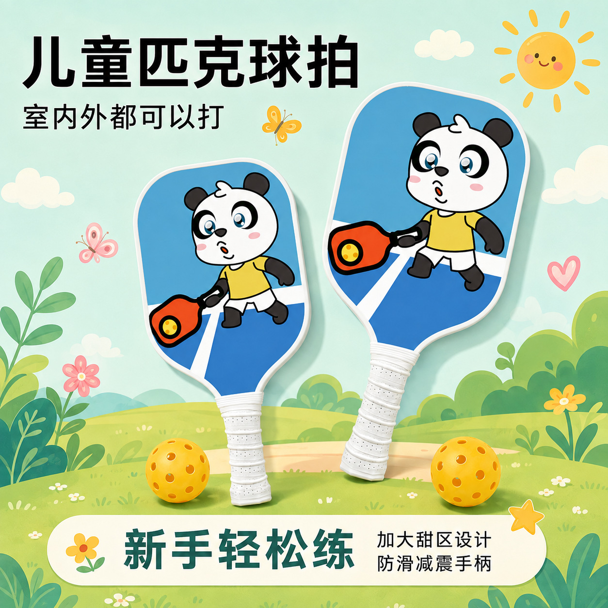 Factory stock: Pickleball rackets for children, featuring fiberglass blades, are hot-selling and feature a lightweight design