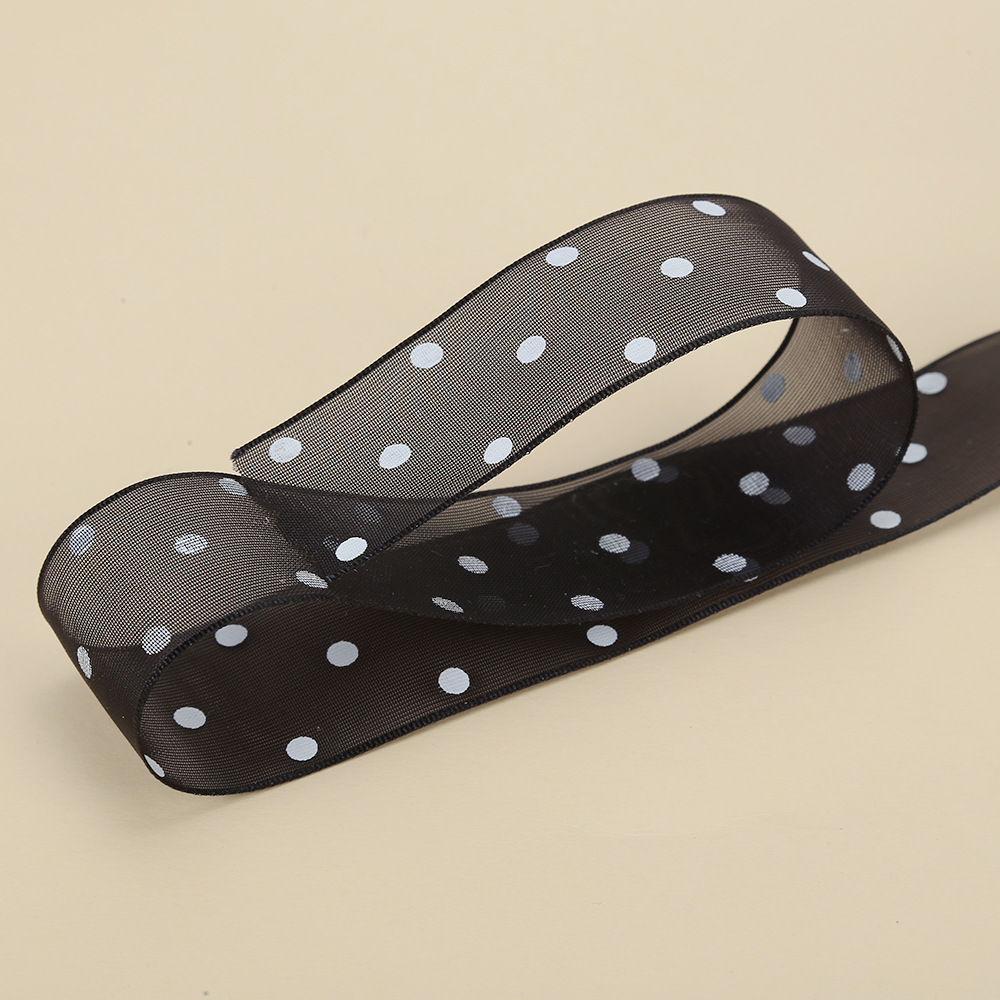 2,5 cm Polka Dot hilo transparente impresión cinta flores floral caja de regalo embalaje con puntos organza fábrica al por mayor
