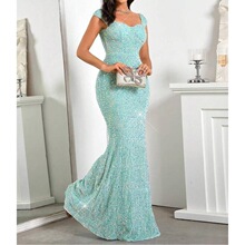 H 39416 U Neck Sequin Slit Dress ��Ƭ�����~βȹ �羳�W��