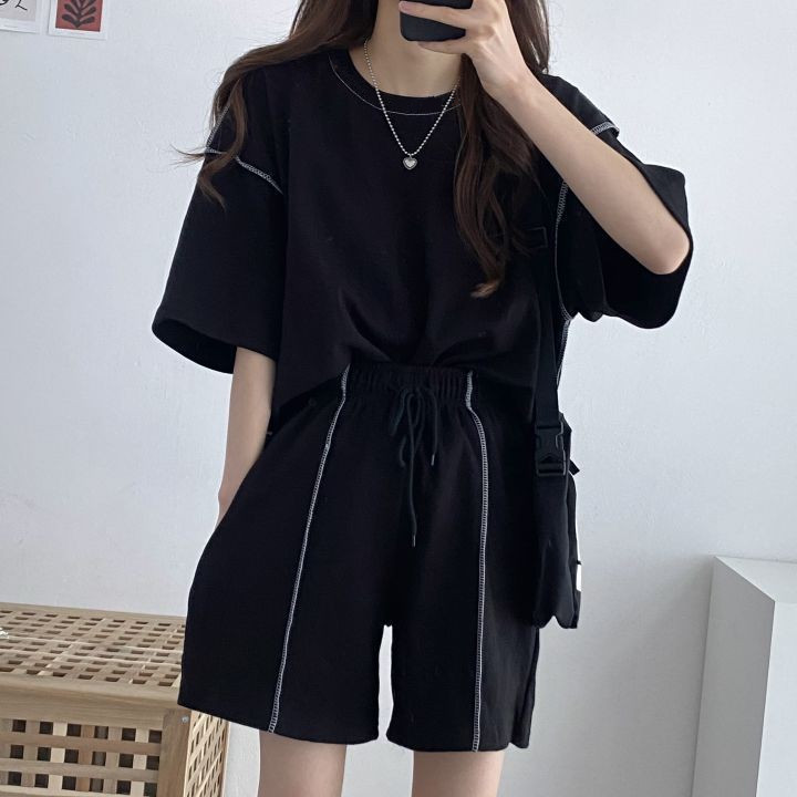 Cotton Suit Women's Short-sleeved Shorts Two-piece Suit Student Couple Korean Style Summer Fashion Casual Sportswear Loose