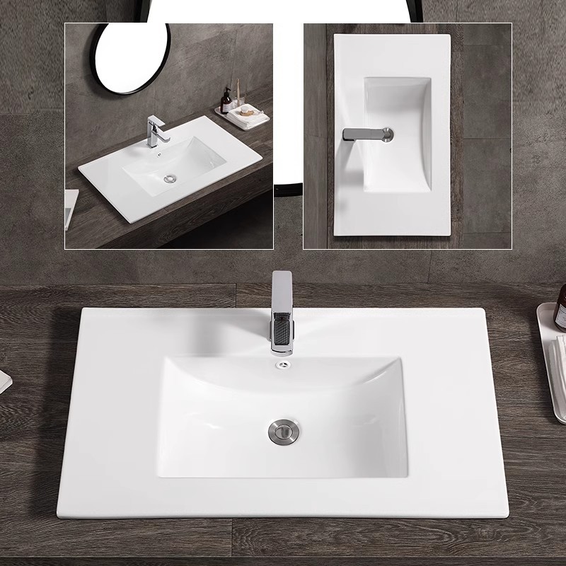 lado delgado semi-incrustado meseta de mesa cara única doble cuenca en un gabinete cerámico cuenca lavabo lavabo lavabo de mano transfronterizo