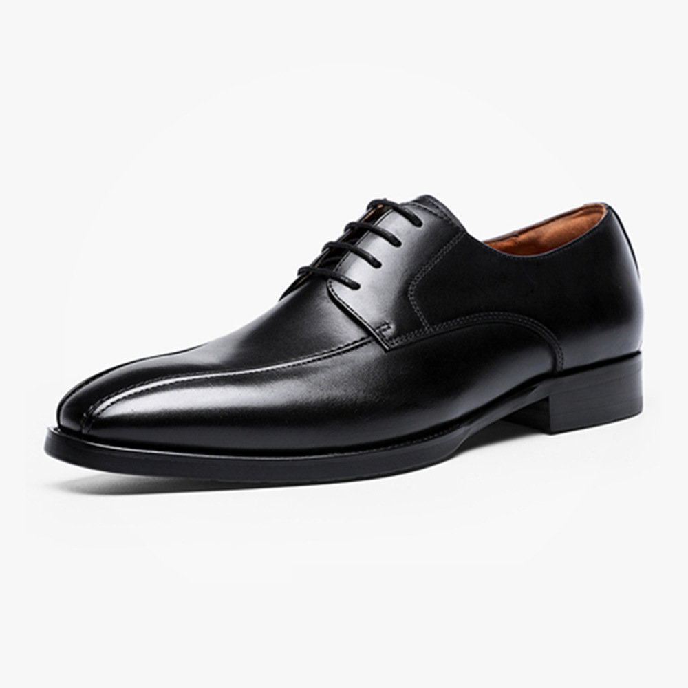 Polished color square strap shoes men Derby plus size men's leather shoes_voghion.com