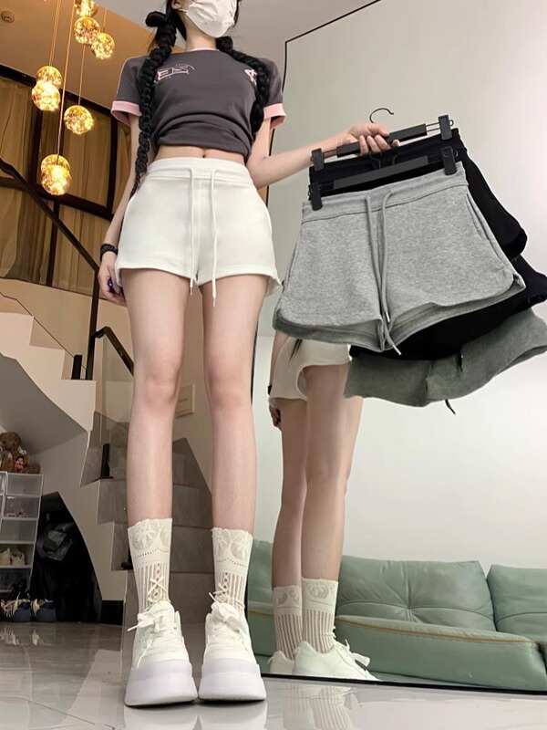 American Spice Girls Gray Sports Shorts Women's 2024 Summer All-match High Waist Slimming Strap Small Casual Pants American Spice Girls Gray Sports Shorts Women's 2024 Summer All-match High Waist Slimming Strap Small Casual Pants