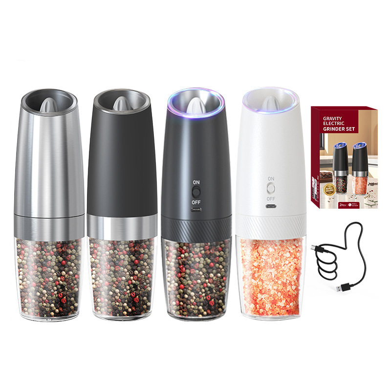 Molino de inducción de gravedad transfronteriza tipo de batería doméstica mini inteligente pimienta molino eléctrico de sal gruesa