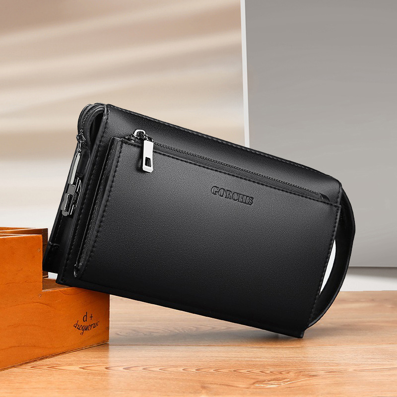 Men's Leather Clutch Bag with Combination Lock Anti-Theft Large Capacity Business Handbag Multiple Pockets Trendy Luxurious_voghion.com