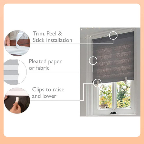 Light blocking pleated paper window cover disposable non-woven fabric curtain perforation free self-adhesive curtain sun-blocking window