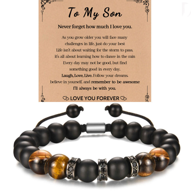 New bracelet hand-woven for son husband boyfriend Tiger Eye Stone black frosted bracelet Amazon hot sale