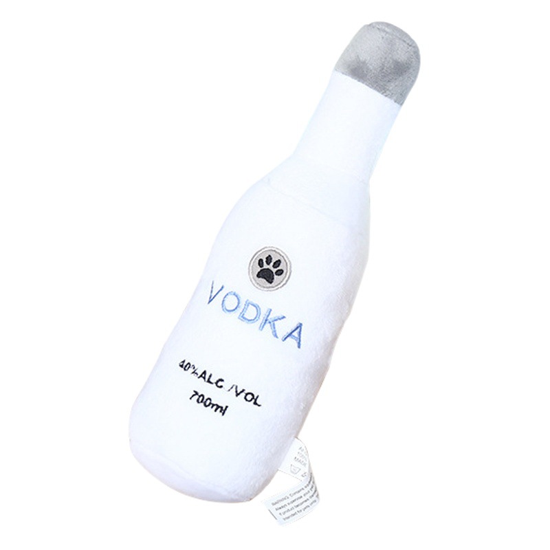 Nueva felpa de peluche vodka whisky botella creaking sonido mascota perro mordedura-resistente molar de juguete