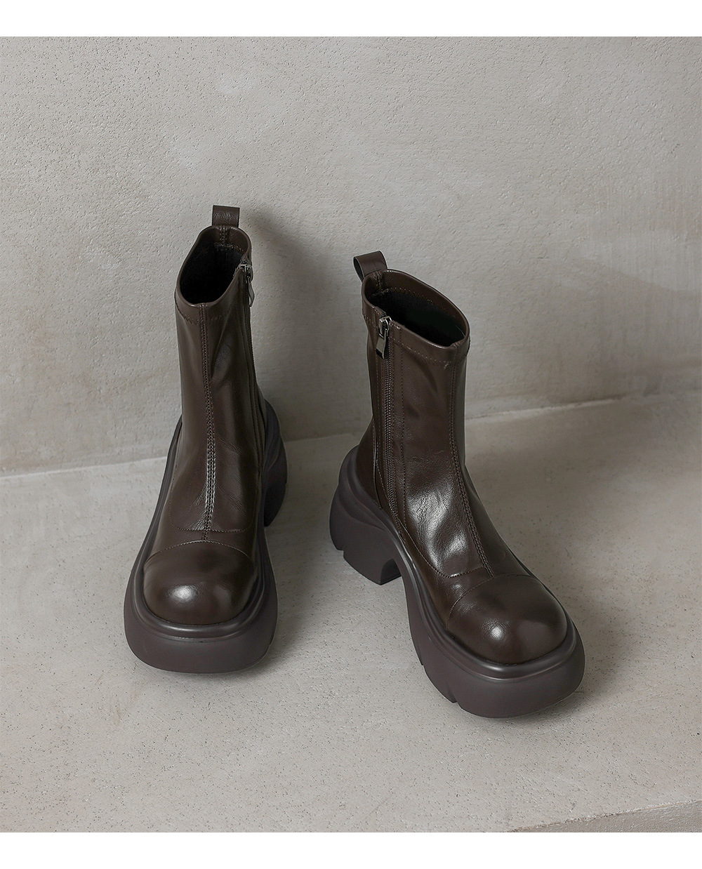 Boot nữ cổ thấp đế dày gót vuông co giãn da thật mùa thu đông — Lớp lót nhung màu nâu, nhung đen, Li đơn màu nâu, Lớp lót đơn màu đen chi tiết 16