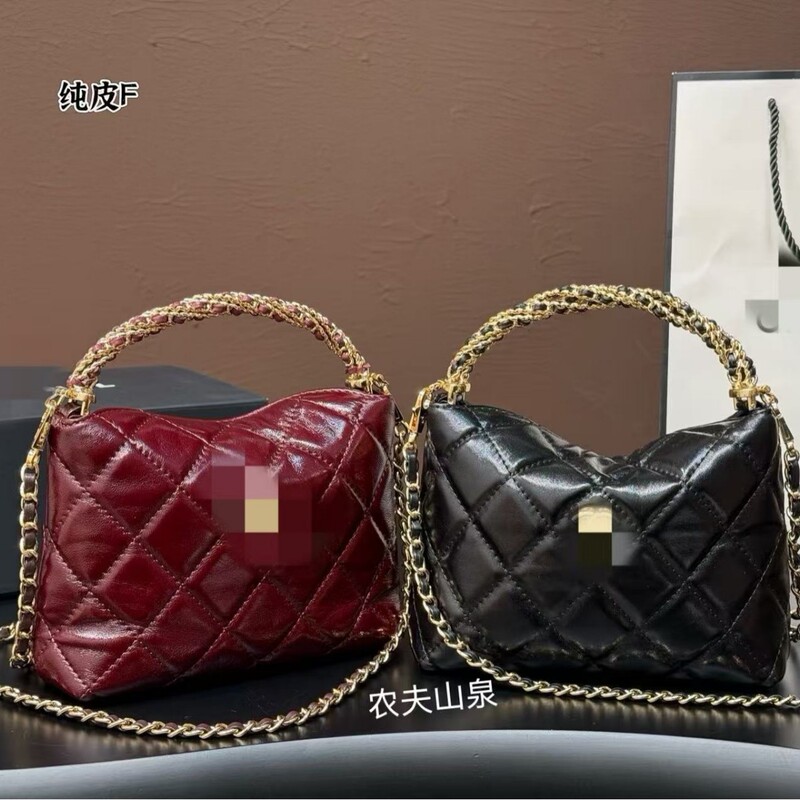 Diamond-Pattern Chain Hobo Cross-Handle Bag Trendy Women's Bag Single Shoulder Crossbody Bag Vintage Oil Wax Sheepskin Bucket Bag Diamond-Pattern Chain Hobo Cross-Handle Bag Trendy Women's Bag Single Shoulder Crossbody Bag Vintage Oil Wax Sheepskin Bucket Bag