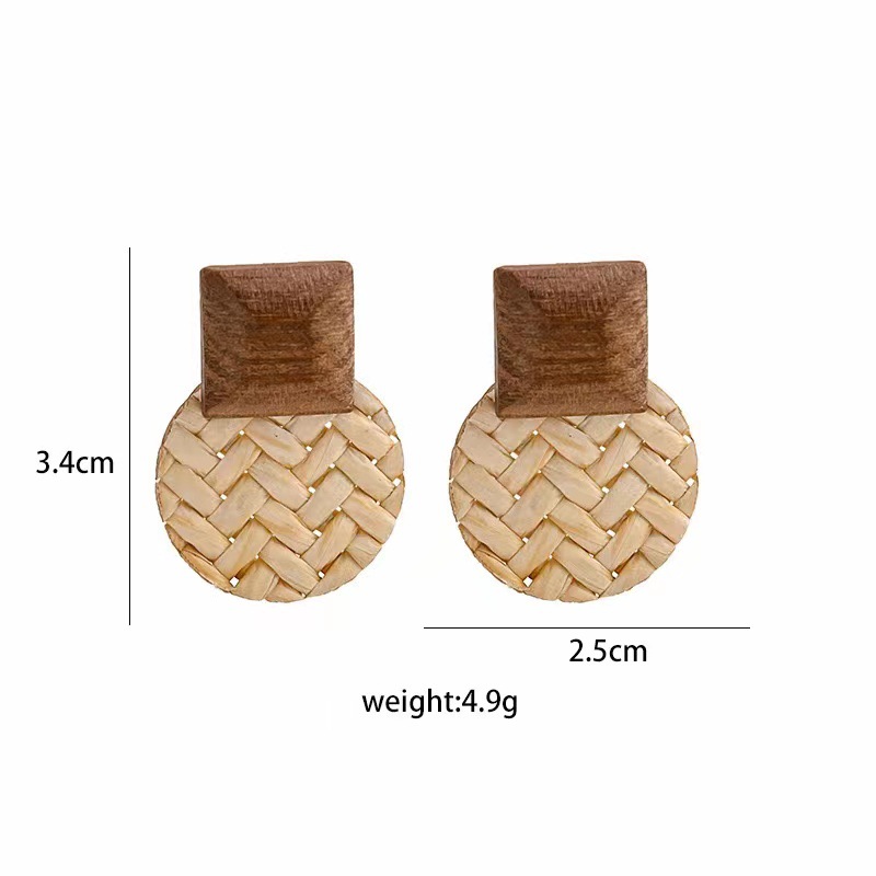 1 Pair Casual Vacation Round Braid Wood Drop Earrings display picture 1