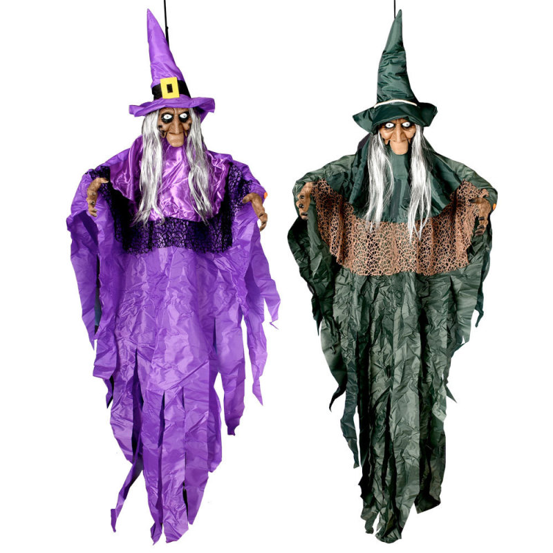 スポットクロスボーダーハロウィン電気魔女ビッグゴーストパープル魔女発光とサウンド小道具お化け屋敷パーティー装飾|undefined