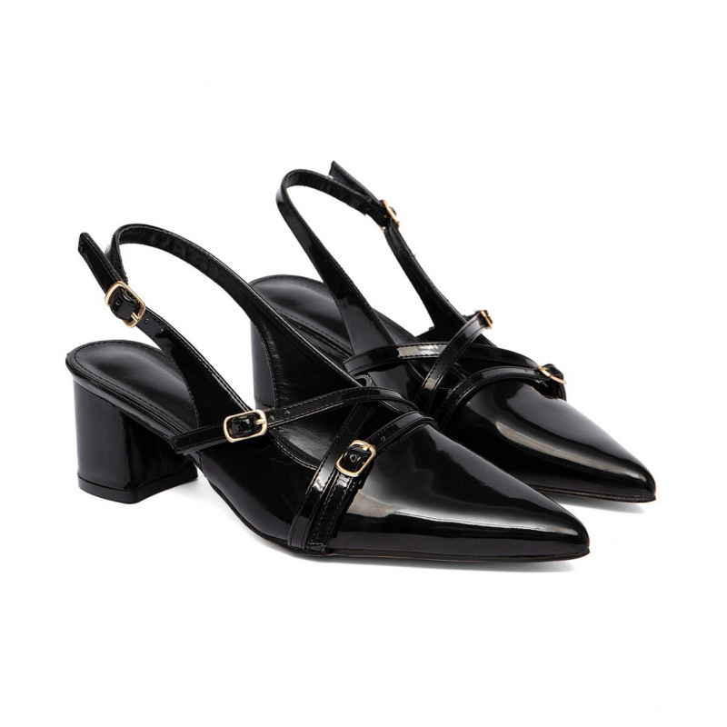 Pointed-Toe Chunky High Heels for Women with Backless Buckle Design, Versatile and Fashionable Lady Shoes, Exclusively for Cross-Border Sales, a Hot Summer Trend