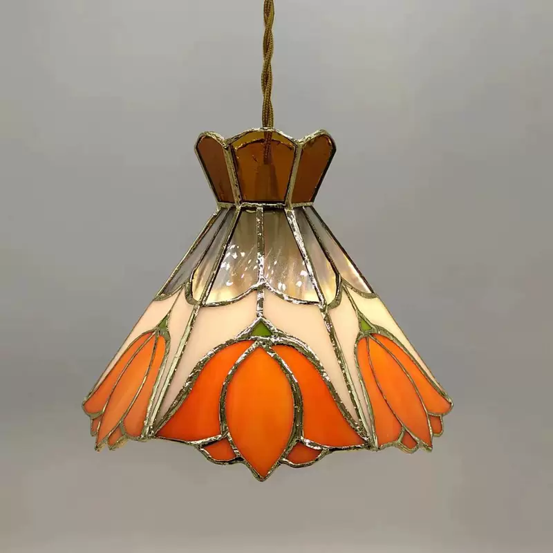 Ceiling lamp (Tiffany) stained‑glass pendant, retro Japanese style, 12 W three‑color light source