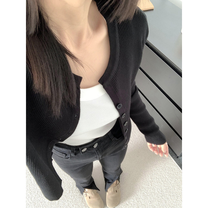 KANING简约纯色薄款针织开衫女2025早秋新款设计感百搭修身毛衣女|undefined