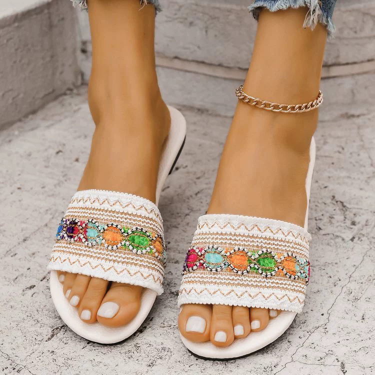 2025 Новый стиль внешней торговли большие размеры женские тапочки богемный слово толстый подошв женские холодные тапочки Slippers