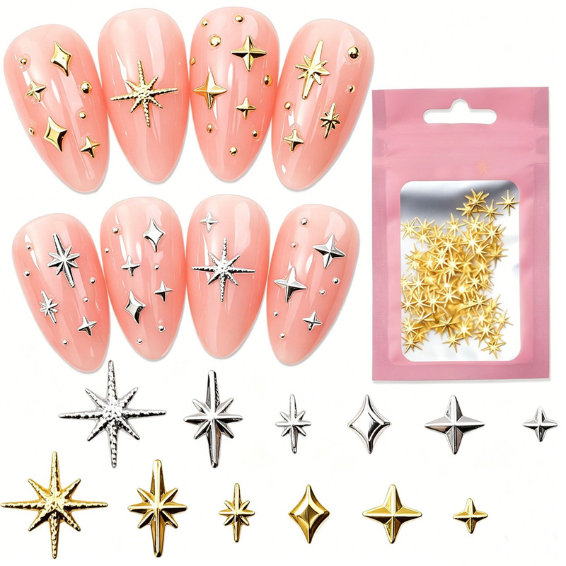 Japanese Manicure Rivets Metal Jewelry Wholesale New Size Starlight Series Gold Silver Metal Nail Patches