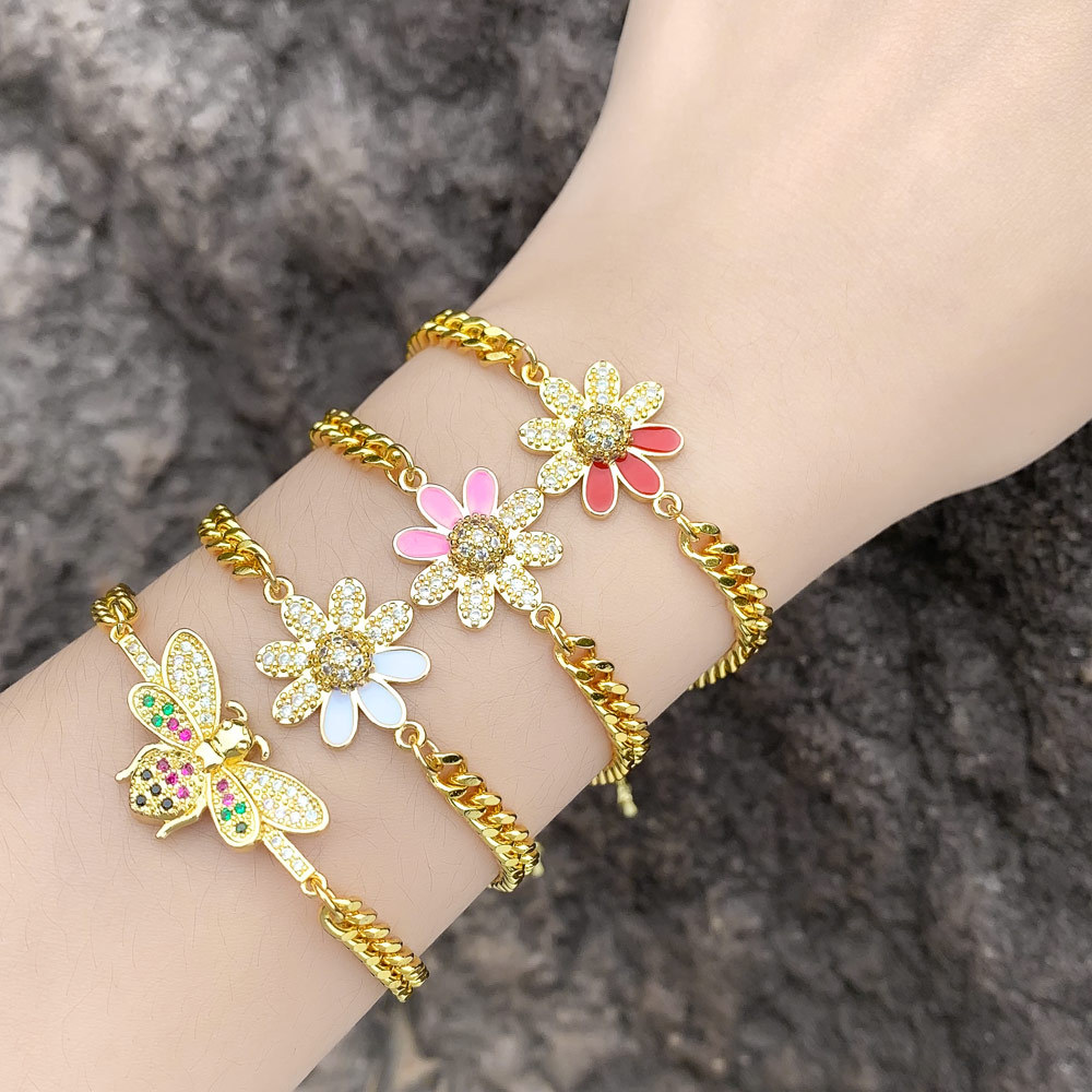 Fashion Flower Copper Inlay Zircon Bracelets 1 Piece