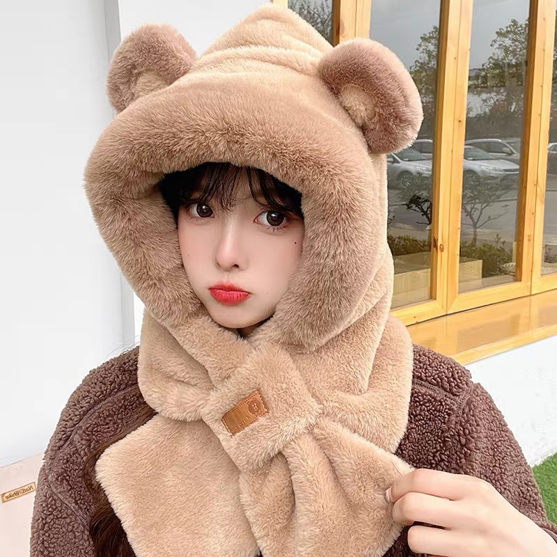 Bufandas y sombreros en otoño y invierno de peluche caliente engrosado imitación de pelo de conejo lindo sombrero protector de orejas en 2024 para mujeres