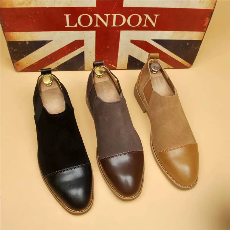 Британские ветры с заостренными воздухопроницаемыми кожаные сапоги Chelsea короткие трубочки из шлифовальной кожи, кожаные сапоги мужские