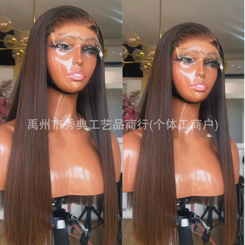 5X5 Dd Gluelesswigs Bone Straight Human Hair Wig Foreign Trade Wig Brown Bone