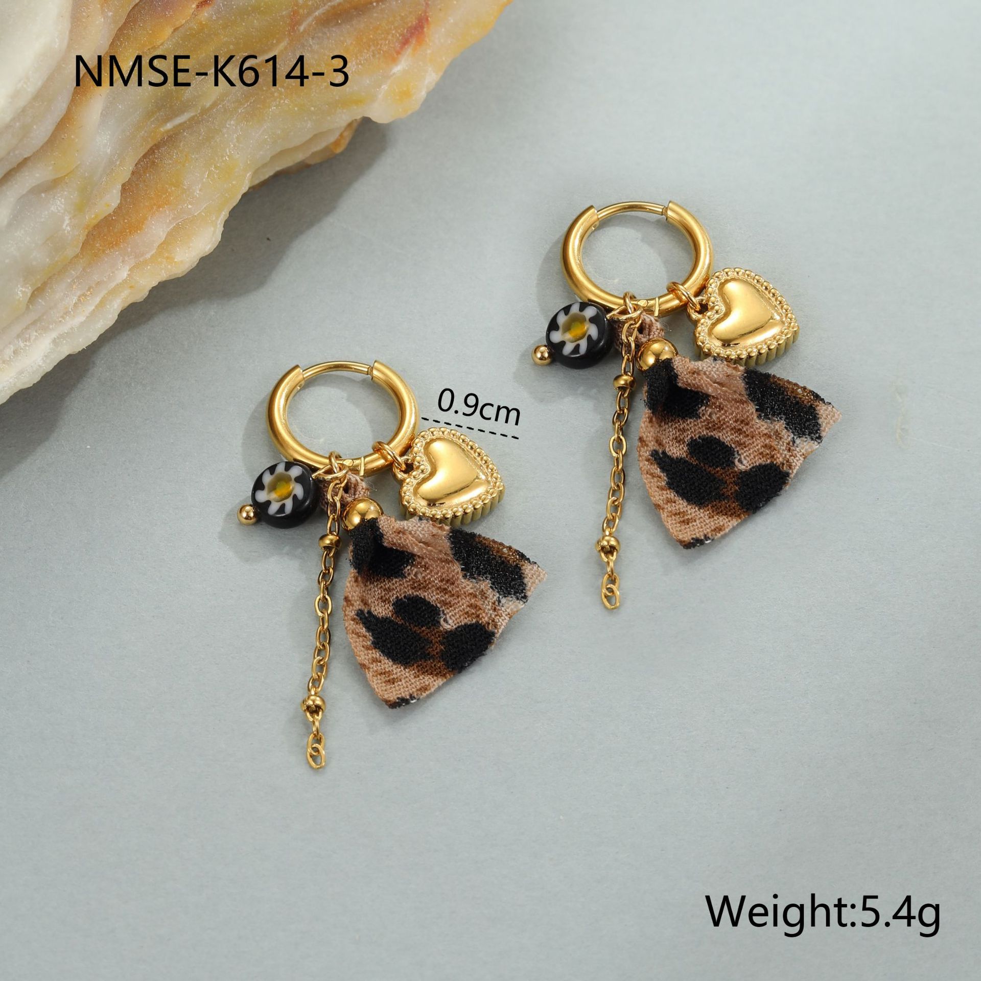 Serie di gioielli con stampa leopardata, orecchini ad anello, orecchini a bottone, collana, ciondolo Love Sun, orecchini in acciaio inossidabile, anello in acciaio al titanio, gioielli per le orecchie_voghion.com