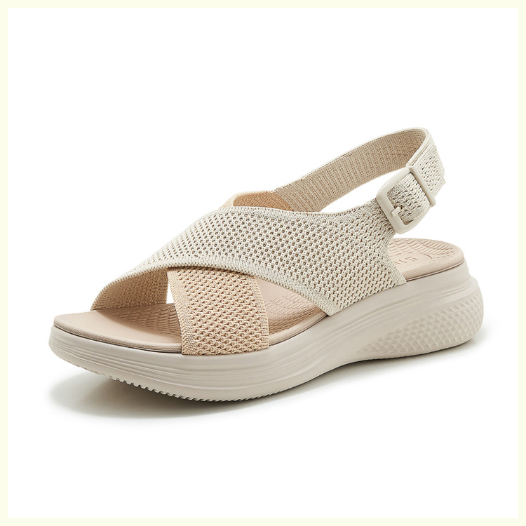 Sandal nữ quai chéo dệt kim phối dây rút, đế MD nhẹ êm — màu be, màu đen, xanh lam, màu hồng chi tiết 18