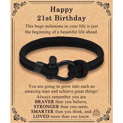 ミラノロープブレスレット手作りHappy Birthdayプレゼントワックスロープ巻き線黒馬蹄バックルブレスレット