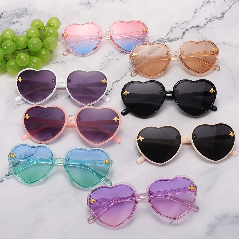 Милые детские солнцезащитные очки Bee Peach Heart, трансграничная мода, тренд, уличная фотография, детские солнцезащитные очки, очки для девочек с круглым лицом