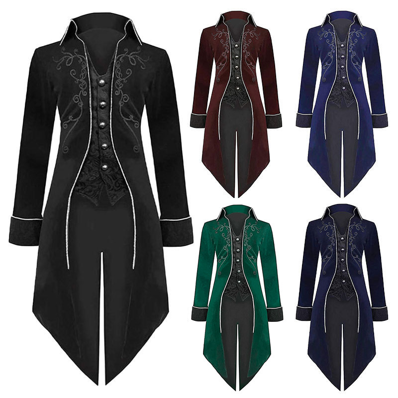 Amazon European and American Halloween Tuxedo Medieval Retro Costume Long Punk Men's Coat Palace Performance Amazon European and American Halloween Tuxedo Medieval Retro Costume Long Punk Men's Coat Palace Performance