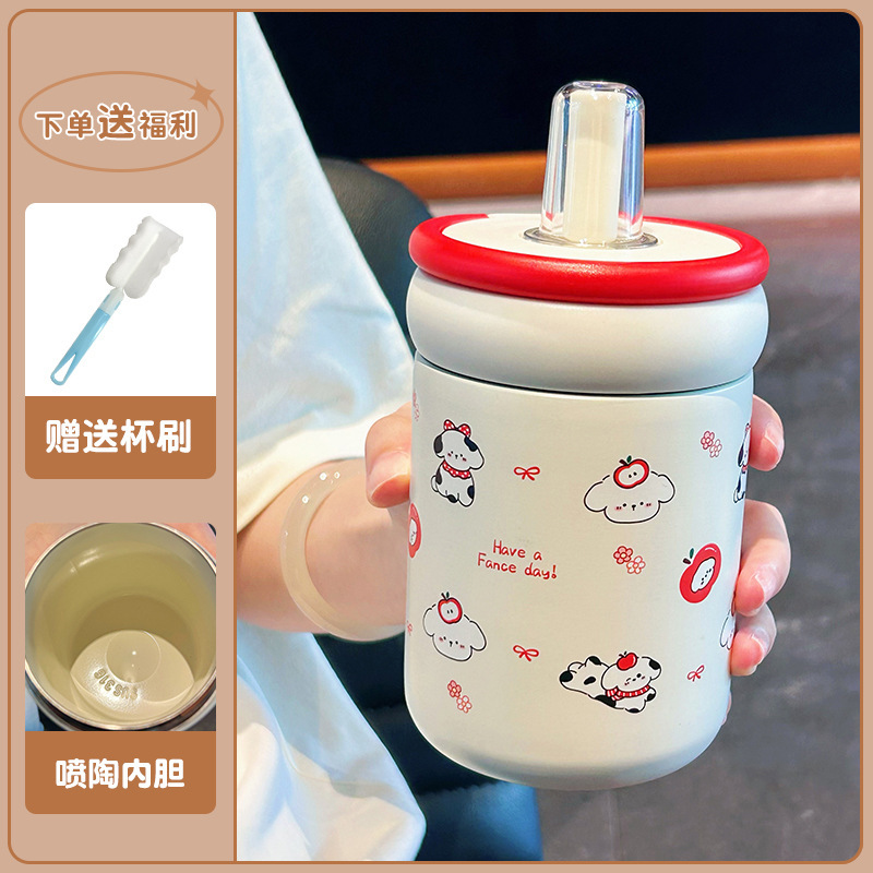 新型ins女子高颜値ストローカップ316ステンレス保温カップ陶磁器内胆カップ学生随行カップ|undefined