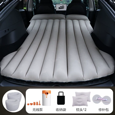 Vehicle-mounted inflatable bed – Bed ModelY/3 Special Sleeping - tri-fold-trunkseatback-gray-round-ottoman-compatible-with-tesla-model-y-includes-cordless-battery-powered-air-pump